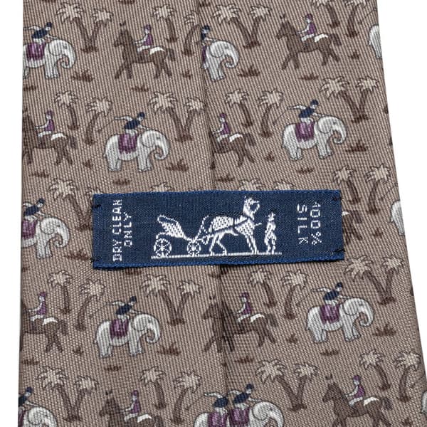 Pre-owned Hermès Elephant Printed Silk Necktie Brown
