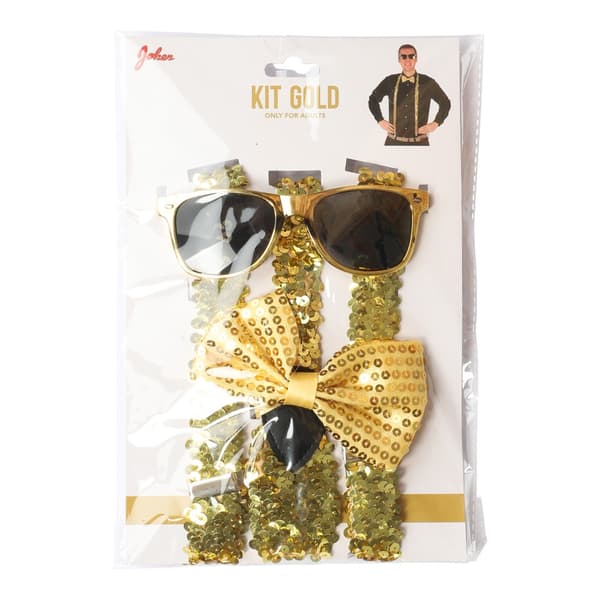 Guld Maskeradkit med Paljetter 3-pack