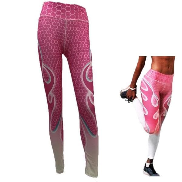 Rosa Yoga Leggings med Flammor Rosa S