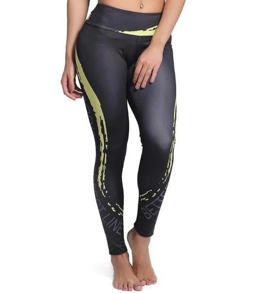 Svarta Yoga Leggings Med Gul Rand Small Svart S