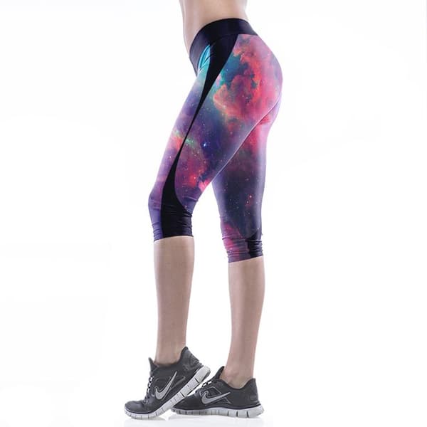 Galaxy Mönstrade med Svart Midja Capri Leggings