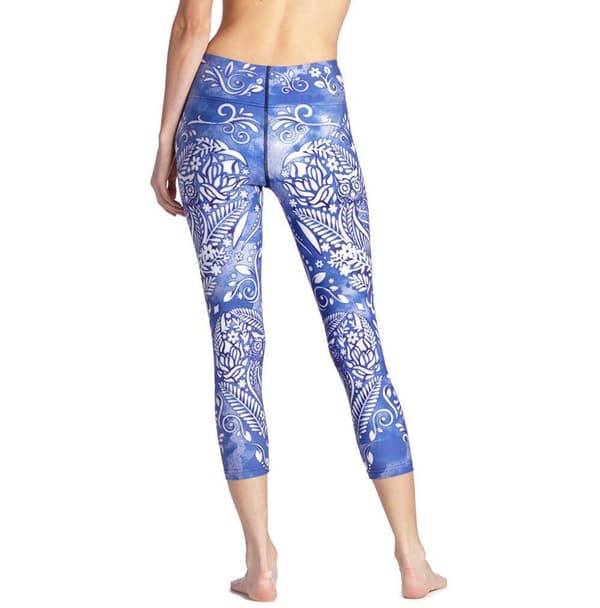 Blå Mandala Blomster Yoga Capri Legging