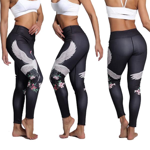 Japanese Crane Yoga Leggings S
