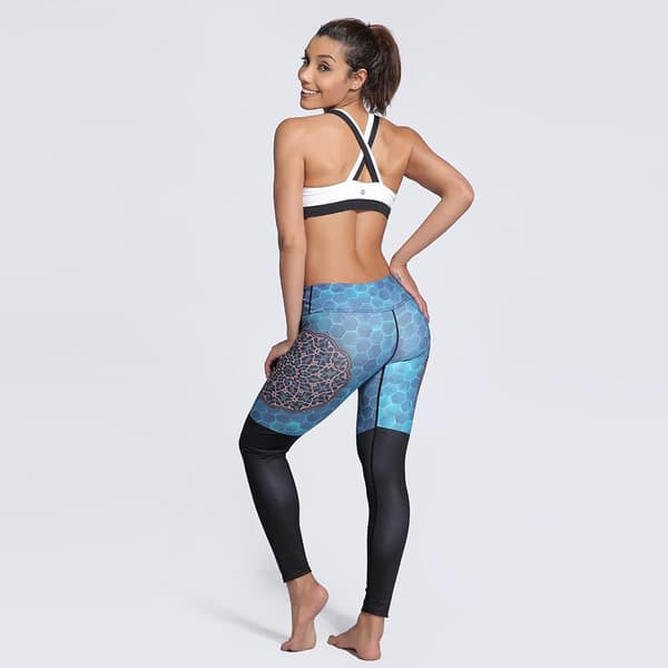 Blågröna Mönstrade Yoga Leggings