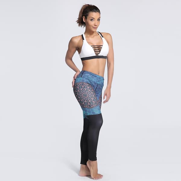 Blågröna Mönstrade Yoga Leggings