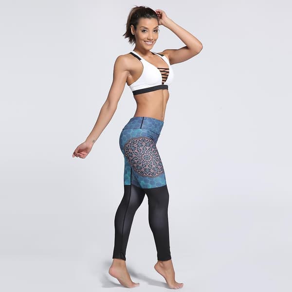 Blågröna Mönstrade Yoga Leggings