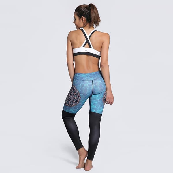 Blågröna Mönstrade Yoga Leggings