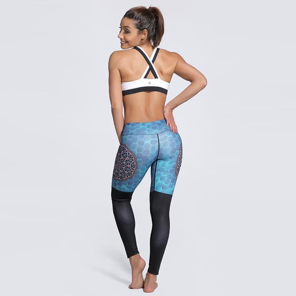 Blågröna Mönstrade Yoga Leggings