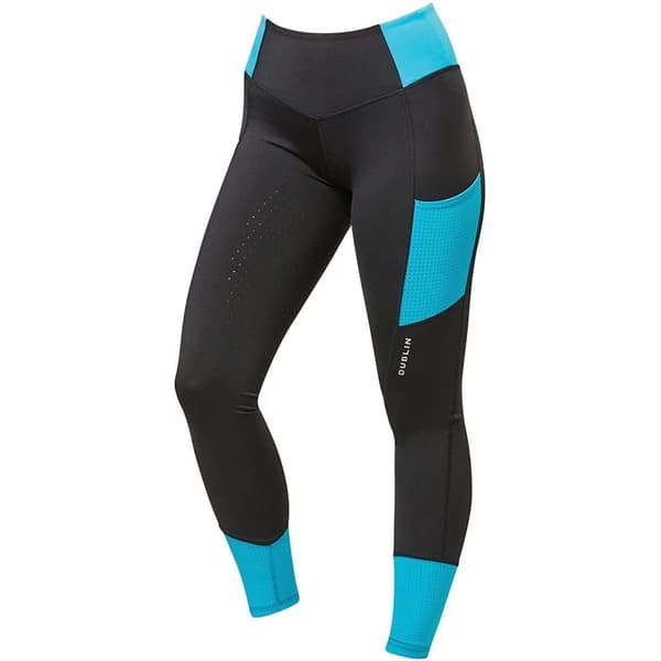 Dublin Womens/Ladies Power Performance Colour Block Horse Riding Tights Aqua Blue 10 UK