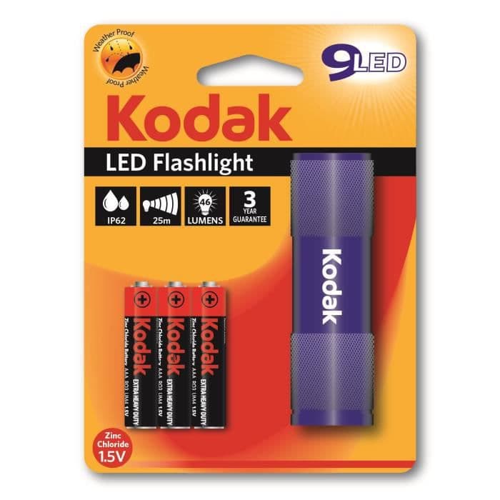 KODAK 9-LED ficklampa + 3 LR03/AAA EHD-batterier - Blå