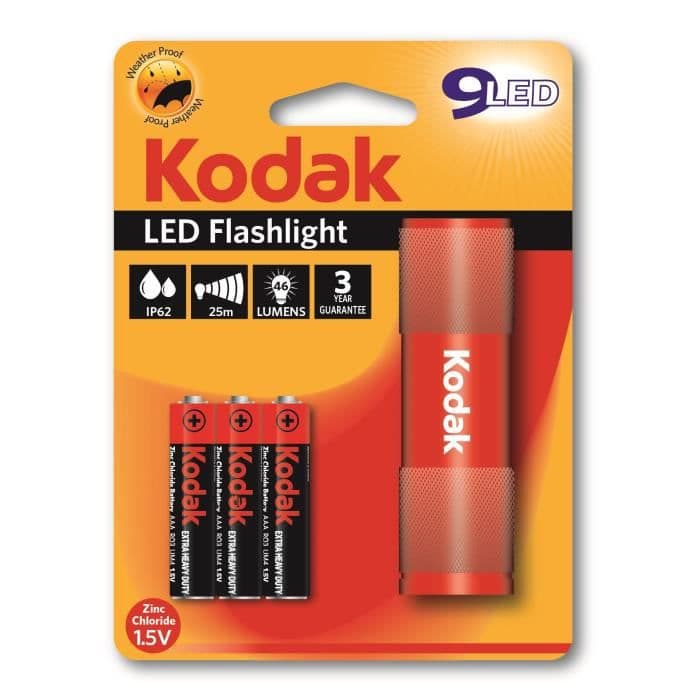 KODAK 9-LED ficklampa + 3 LR03/AAA EHD-batterier - Röd