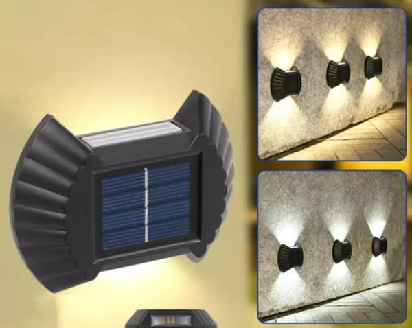 Solcellslampa för mark & väggmontering, 8LED, IP67 vädertålig, 4-pack
