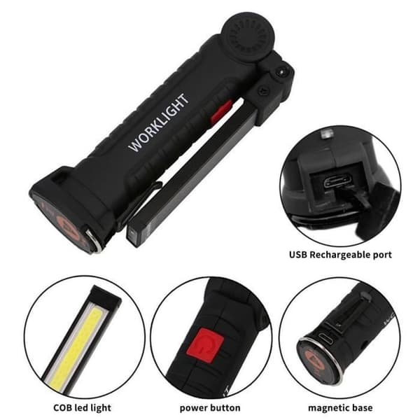 Arbetsljus COB LED Arbetsljus USB Uppladdningsbar roterande hopfällbar ficklampa 5-läges bärbar ficklampa F710