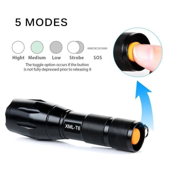 2 x led ficklampa Ultra kraftfull militär ficklampa 800LM-1000LM 10W CREE XML T6 Zoombar 5 lägen för campingvandring