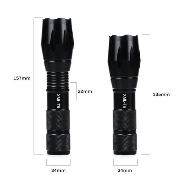 2 x led ficklampa Ultra kraftfull militär ficklampa 800LM-1000LM 10W CREE XML T6 Zoombar 5 lägen för campingvandring