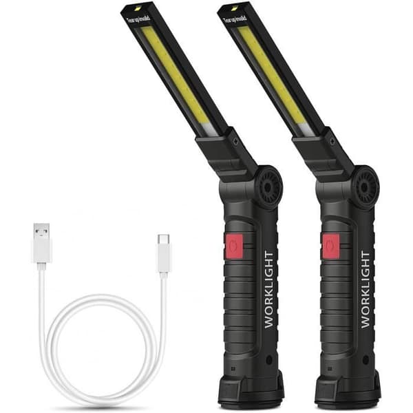 2 st USB-uppladdningsbara arbetslampor, cob-arbetslampa ficklampa med magnetisk bas, 5 lägen rött vitt ljus l[A855]