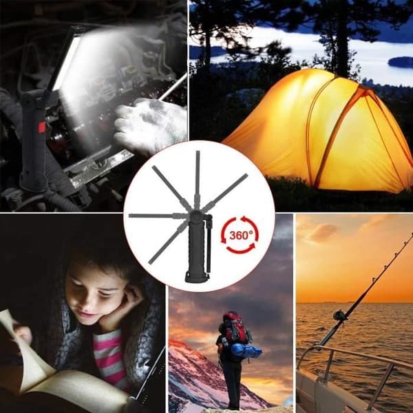 Uppladdningsbar arbetslampa Verkstadslampa COB Ficklampa Ficklampa Magnetisk bas 5 ljuslägen för campinglampa Garage[38]