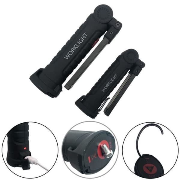 Usb-uppladdningsbar COB-ficklampa 5 lägen Magnetisk kroklampa Arbetsljus för camping e 1st Stor -WGHY1866