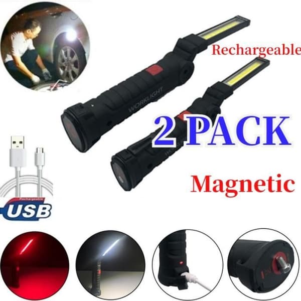 Usb-uppladdningsbar COB-ficklampa 5 lägen Magnetisk kroklampa Arbetsljus för camping e 1st Stor -WGHY1866