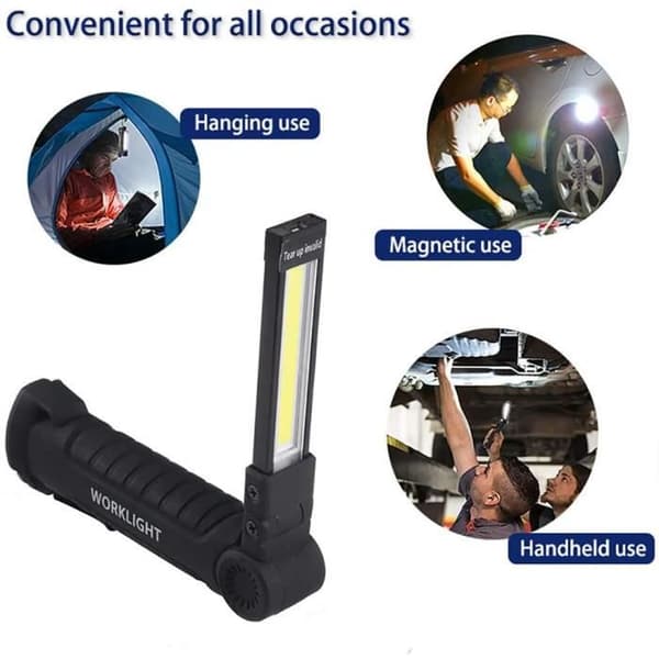 Uppladdningsbar arbetslampa Verkstadslampa COB Torch Ficklampa Magnetisk bas 5 ljuslägen för campinggaragelampa, 1 st