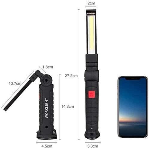 Uppladdningsbar arbetsljuslampa Verkstad COB ficklampa ficklampa med magnetisk bas 5 lägen Vit-Rött ljus Camp 38
