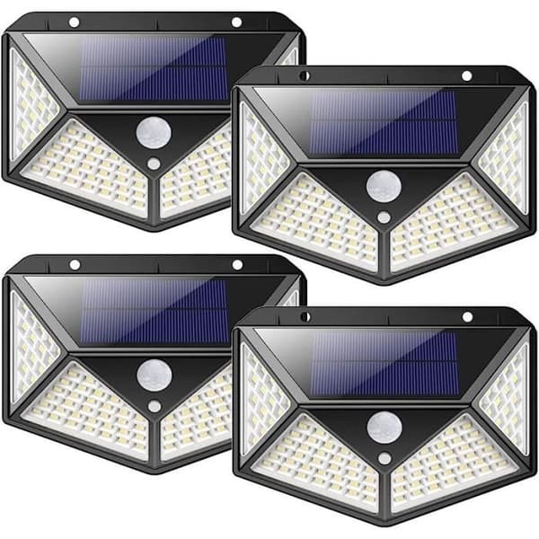 Set med 4 Utomhussollampa 100 LED 2200 mAh Vattentät utomhusbelysning 270 Solljusrörelsesensor 180
