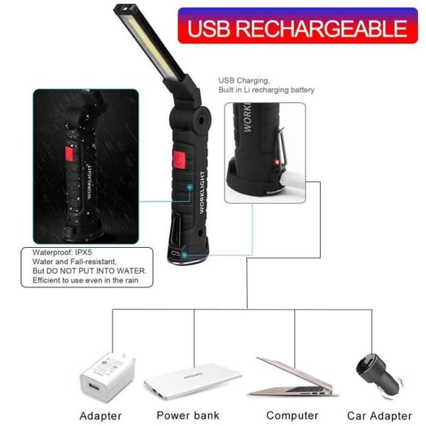 8000 lumen magnetiskt arbetsljus, USB-uppladdningsbar COB vattentät ficklampa 5 lägen Stor storlek Tr-lampa -WGHY2378
