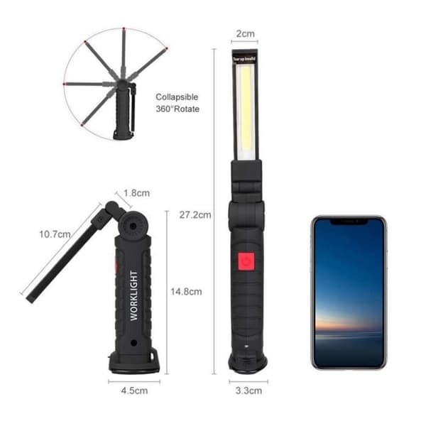 8000 lumen magnetiskt arbetsljus, USB-uppladdningsbar COB vattentät ficklampa 5 lägen Stor storlek Tr-lampa -WGHY2378