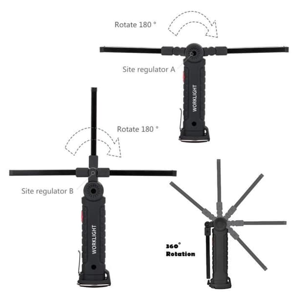 USB-uppladdningsbar COB-inspektionslampa, 5 ljuslägen, vattentät magnetisk ficklampa, LED+-ljus