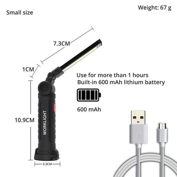 USB-uppladdningsbar COB-inspektionslampa, 5 ljuslägen, vattentät magnetisk ficklampa, LED+-ljus