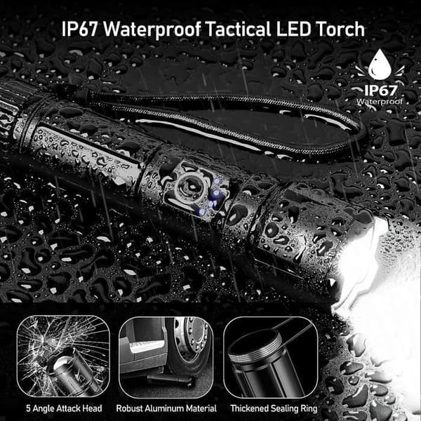 Ficklampa - LED - Ultra Kraftfull - 20000LM - Uppladdningsbar - IPX6 Vattentät