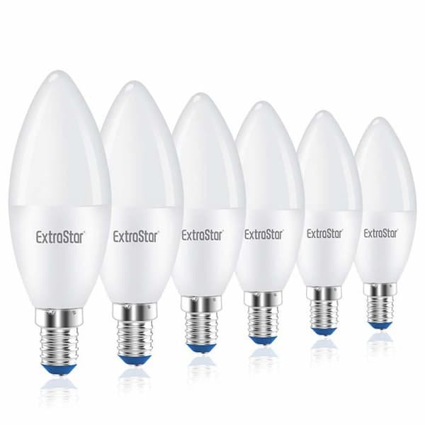 Extrastar - C37CB8-6 - Set med 6 LED-ljuslampor, E14,8 W motsvarande 64 W, 6500 K, kallvitt ljus. - C37 8W