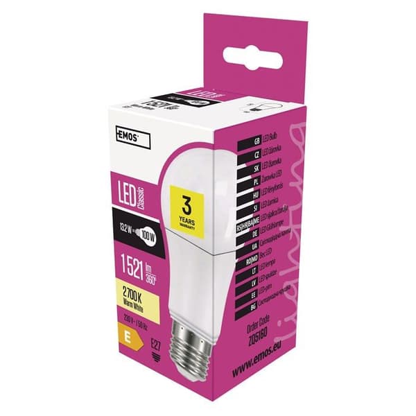 Emos - ZQ5160 - LED-lampa a +, Classic A60, glas, 14 W, E27, transparent, 6,2 x 6,2 x 13 cm