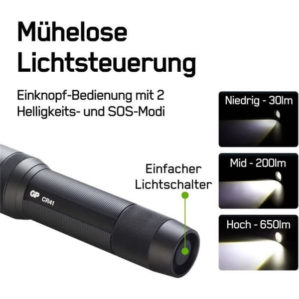 Ficklampa - GP - Discovery CR41 - USB uppladdningsbar LED - 650 lm - 40 h