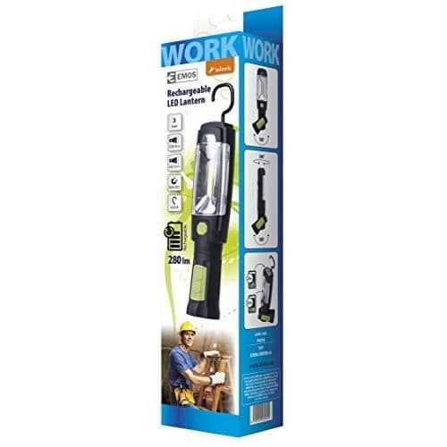 Emos Les, laddningsbar ficklampa 3 W COB + 6 LED, plast, Svart, Grön, 24,5 x 40,5 cm - P4518