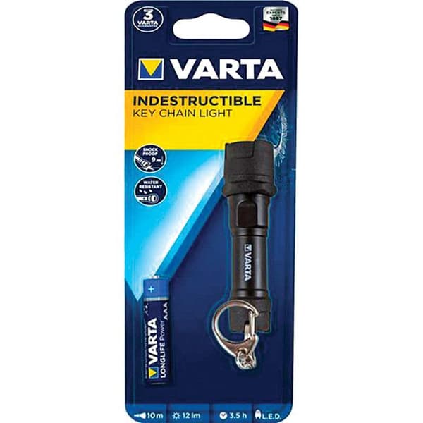 LED-lampa - Varta - Nyckelring - Okrossbar - 10m räckvidd - AAA-batteri inkluderat Svart