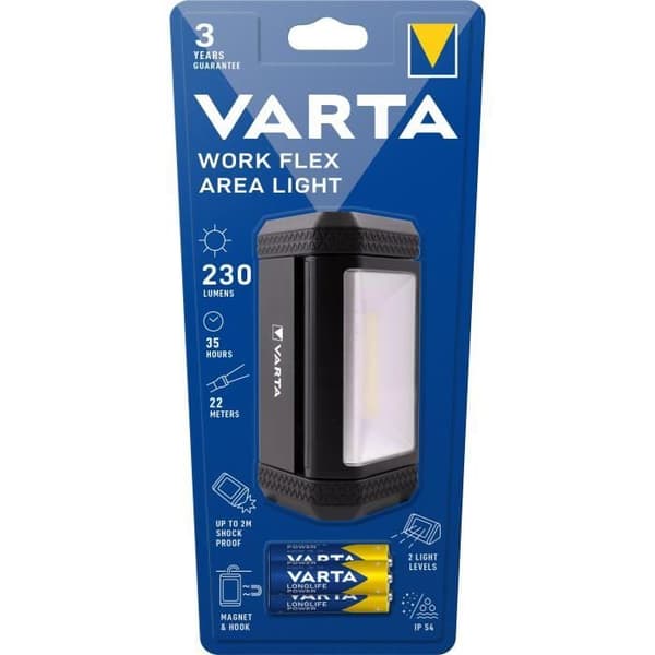 Liten projektor-VARTA-Work Flex Area Light-230lm-Perfekt för gör-det-själv-orienterbar-magnetkrok-IP54-3 AA-batterier ingår