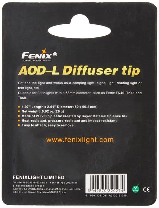 Elektrisk lampa - ficklampa - Fenix arbetslampa - AOD-L - Ficklampa med diffusor, stor storlek