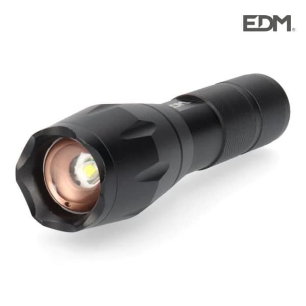 Ficklampa i aluminium med zoom - GREENICE - E3-36398 - 1 LED Cree Xml T6 - Svart - Utomhus - Batterier