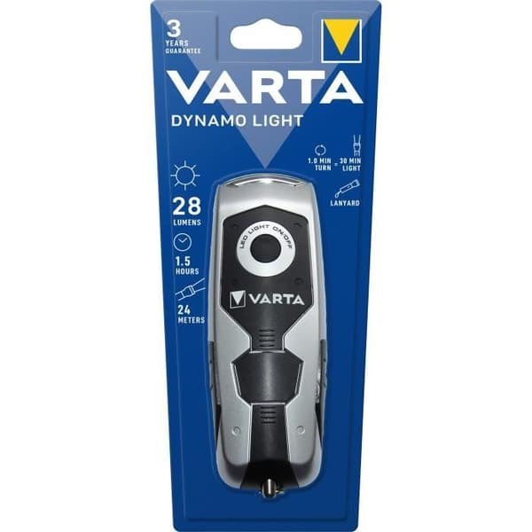 Ficklampa-VARTA-Dynamo Light-28lm-Dynamo-LED-prestanda-IPX4-Autonom-vev-Nödlampa Svart, Grå