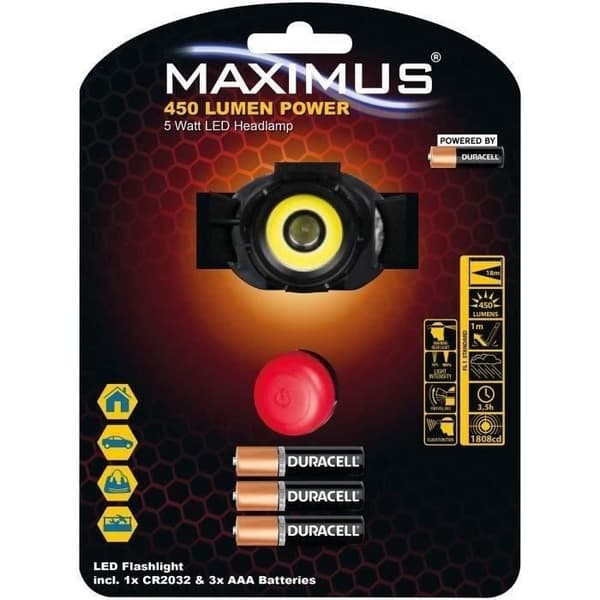 MAXIMUS Huvudlampa 450lm 5W ipx3 justerbar