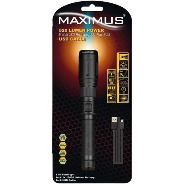 MAXIMUS Ficklampa uppladdningsbar 520lm 5W IP20