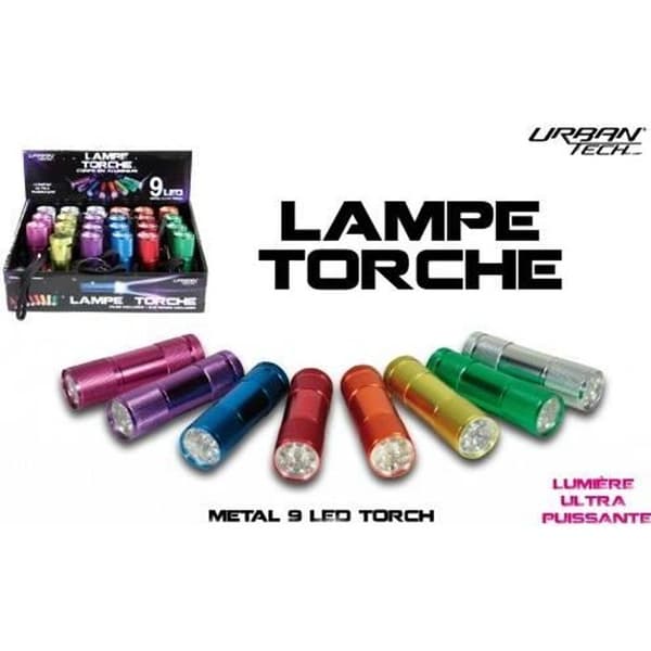 Ficklampa - 9 LED - Aluminium - 3 AAA-batterier ingår - Slumptalsfärg