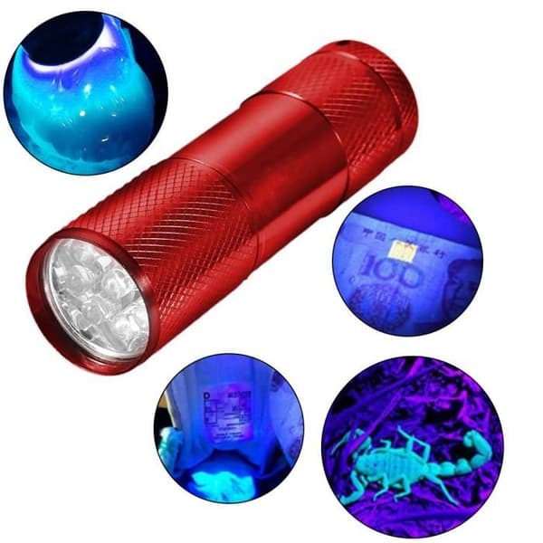 Ficklampa - OMABETA - Mini UV-ljuspunktslampa - 9 LED - 365-400 nm - Röd Aluminium