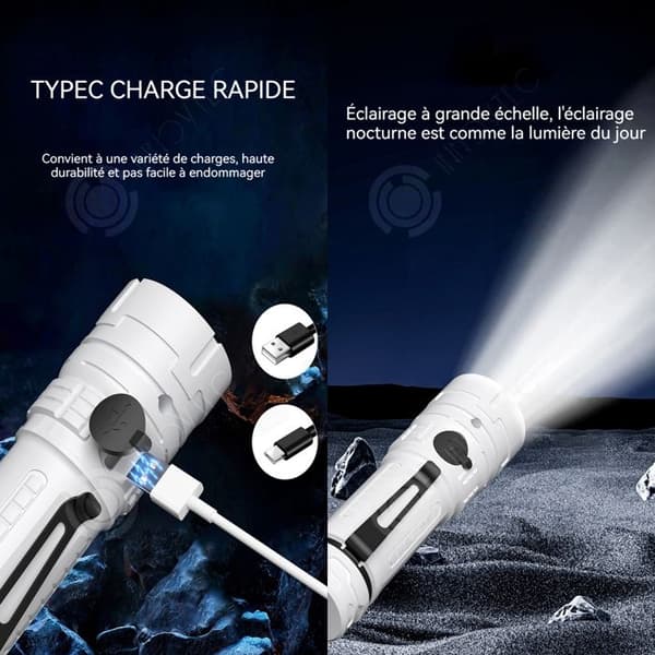 INN ficklampa 14500mah 15w 4 led 3,7x11cm typ-c laddningsficklampa ultra kraftfull led ficklampa med metall pennklämma