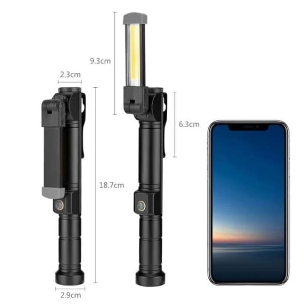 Bärbar LED-arbetslampa - TD - Aluminiumlegering - Svart - Batteri 3xAA