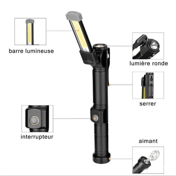 Bärbar LED-arbetslampa - TD - Aluminiumlegering - Svart - Batteri 3xAA