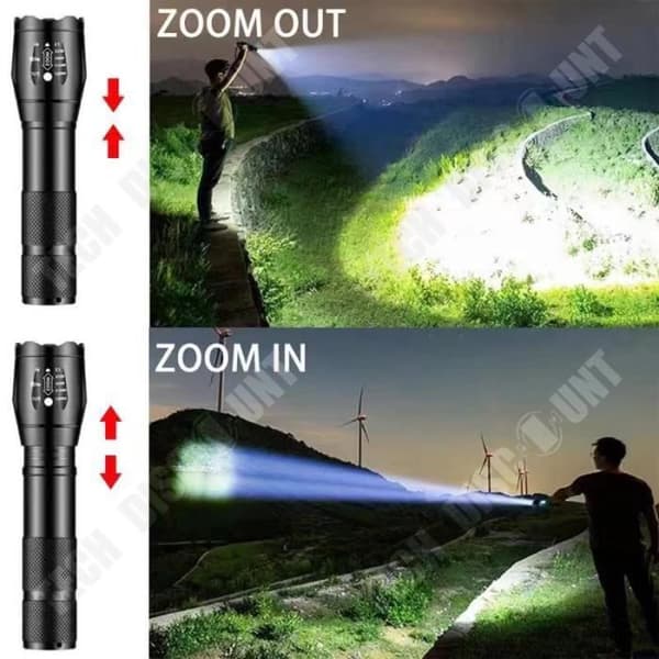 TD® ficklampa starkt ljus bärbar utomhus uppladdningsbar led ficklampa aluminiumlegering teleskopisk zoom
