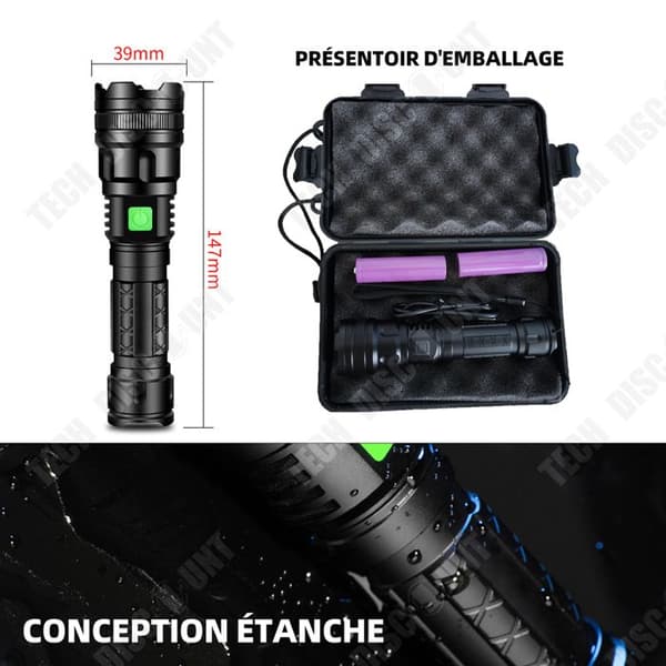 TD Uppladdningsbar LED-ficklampa ultra kraftfull zoombar LED-ficklampa för barn campingvandring nödfackla 2 batterier 3.7
