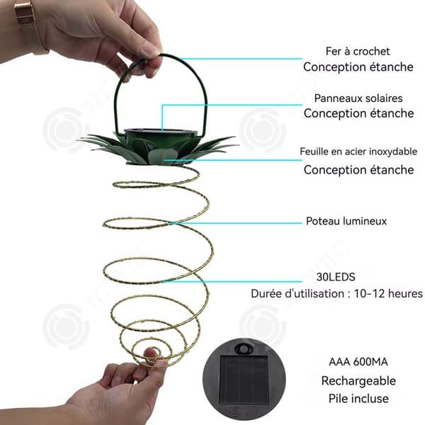 INN Ute dekorativa solarlampor för trädgård 15,5 cm x 25 cm 30LED vattentät solarlampa i järn formad som en ananas